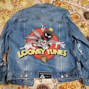 Zara Looney Tunes Embroidered Denim Jacket Small